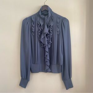 Express Ruffled Blouse Zip Up Casual Dressy Pleated Long Sleeves Size 4